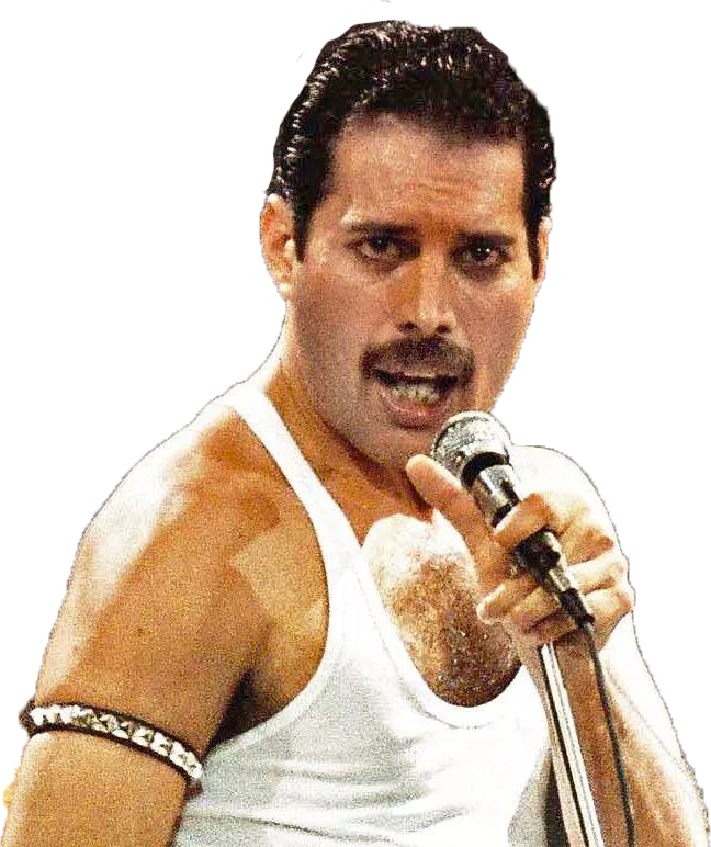 Freddie Mercury makes sultry eyes at screen.